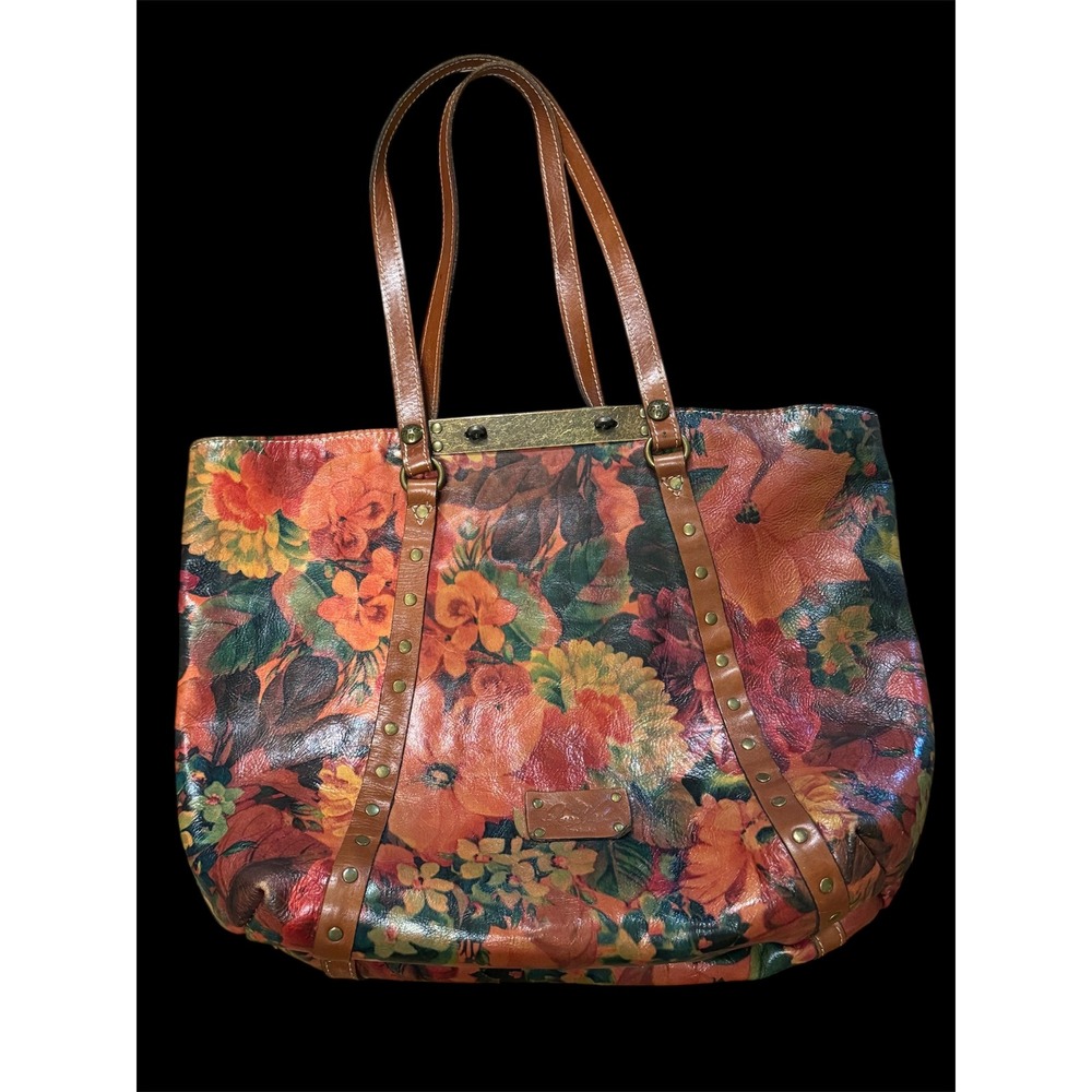 Patricia Nash Benvenuto Floral Distressed Leather Tote Shoulder Bag Studded